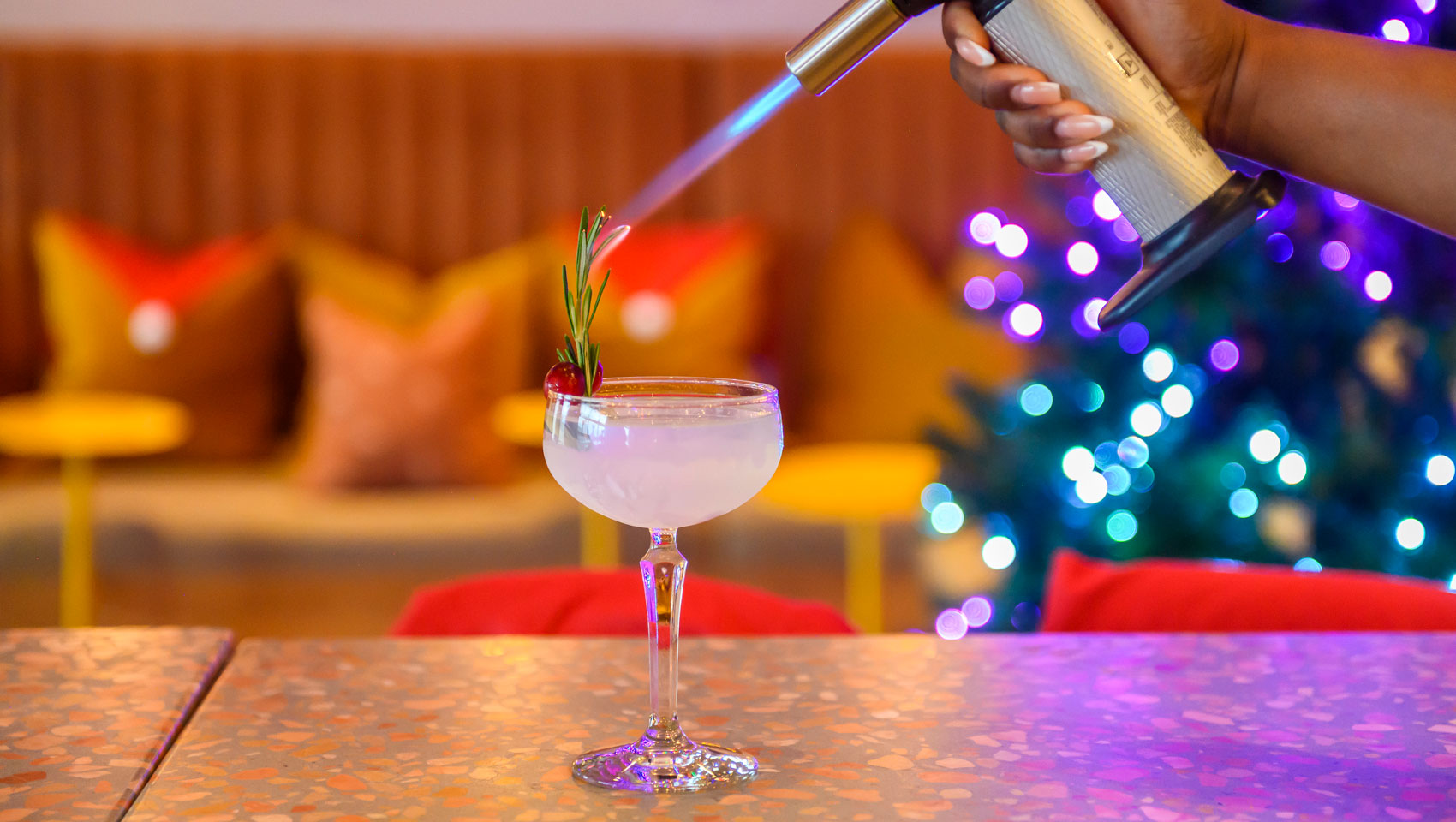 Specialty cocktail at Holiday pop-up bar at St. Julep at Kimpton Sylvan Hotel